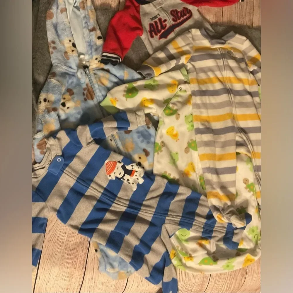 Baby Boy 5 Piece Warm Zip Up Onesie Bundle Lot Size 9M